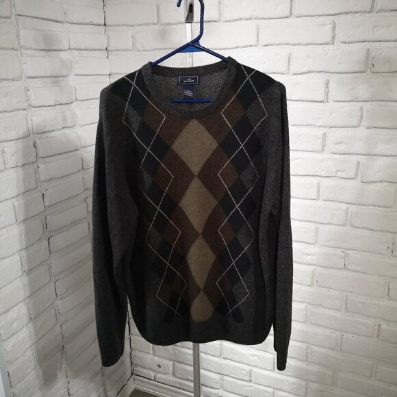 Dockers Men's Size Large Brown Tan Black & Grey Argyle Loose Fit Sweater - Picture 1 of 7